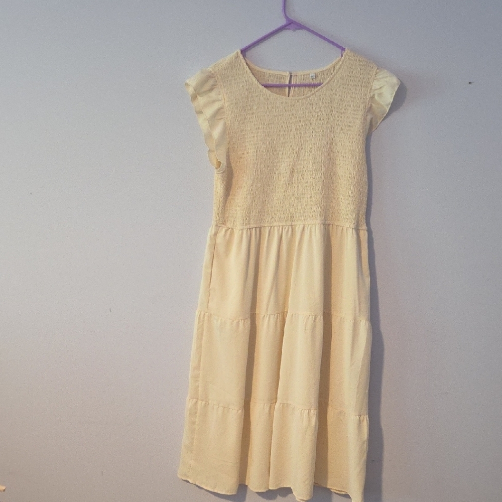 Cream Ruffled Tiered Sundress with Flutter Cap Sleeves